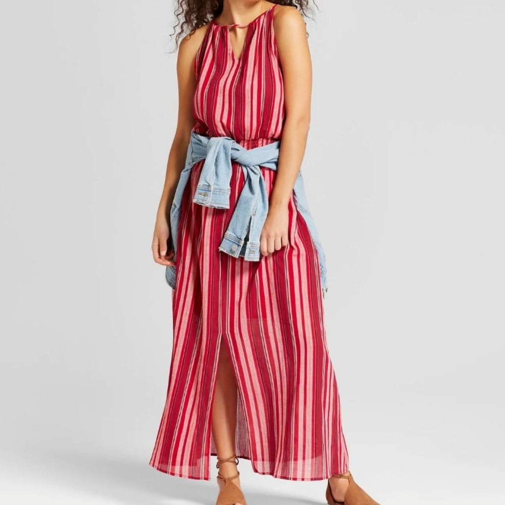 Universal Thread Women's Stripe Halter Neck Maxi Dress Size S